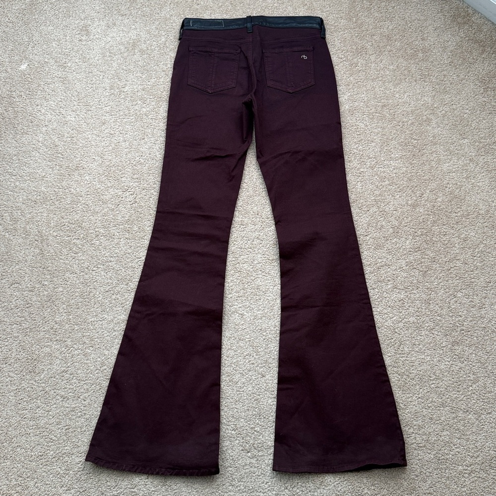 Rag & Bone Elephant Bell Leg Wine Burgundy Wash with Leather Trim Jeans Size 26 - Picture 3 of 7
